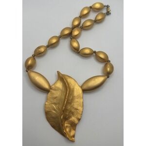 Vintage Carol Dauplaise Matte Gold Tone Leaf Beaded Necklace